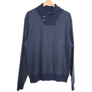 Cremieux Men's‎ 100% cotton Pullover Sweater with Shawl Collar SZ:L Navy